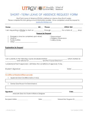 Fillable Online Short Term Leave Of Absence Request Form UTRGV Fax