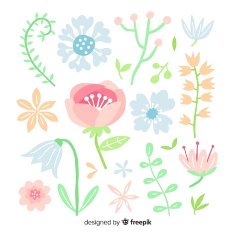 Pack Flores Primavera Colores Pastel Vector Gratis