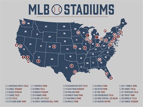 MLB Teams Map Baseball Stadium Map Poster Ubicaciondepersonas Cdmx