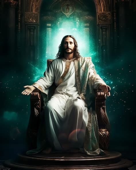 Premium Photo A Painting Of Jesus Sitting On A Throne With The Word