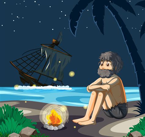 A Man On Deserted Island Isolated Vector Art At Vecteezy