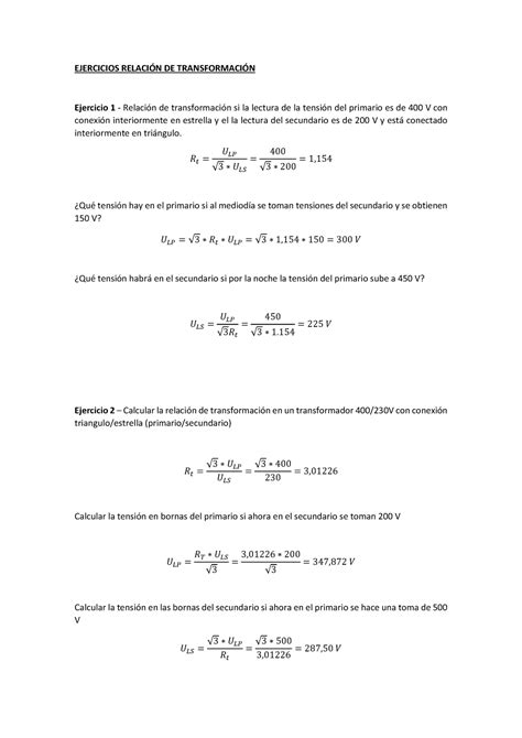 Ejercicios DE Transformacion EJERCICIOS RELACIÓN DE TRANSFORMACIÓN