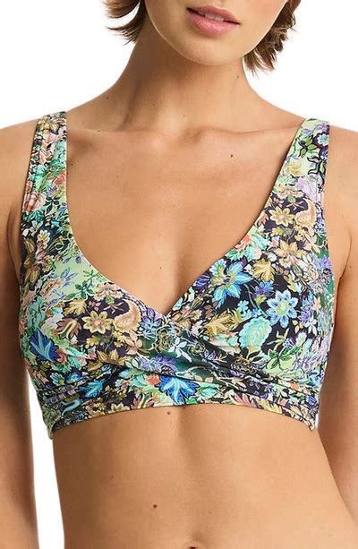 Sea Level Wildflower Cross Front Multifit Tankini Top In Sea Modesens