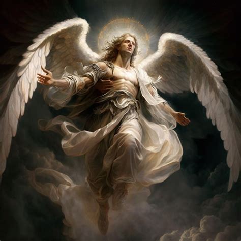 Premium Photo | A painting of an angel with wings and a halo