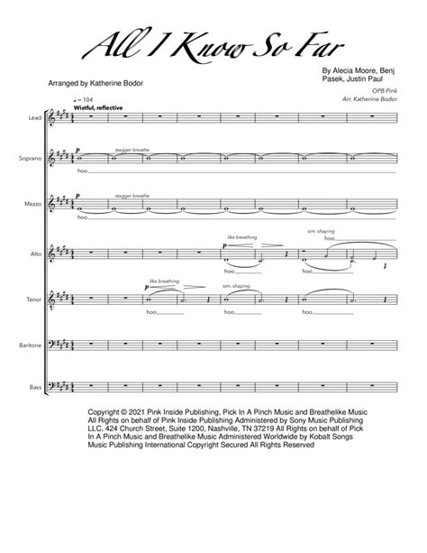 All I Know So Far By Pink Divisi Digital Sheet Music Sheet Music Plus