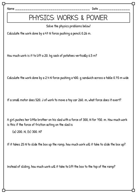 Mastering Work Physics A Comprehensive Worksheet