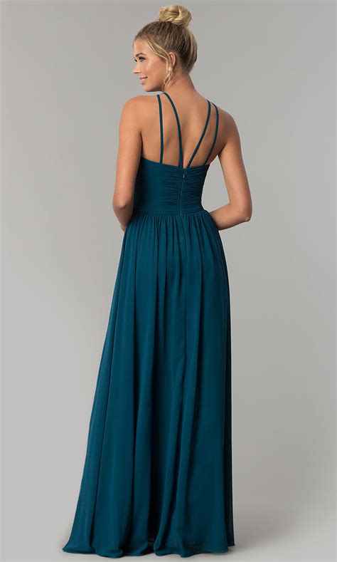 Long Chiffon Military Ball Dress With Ruched Waist