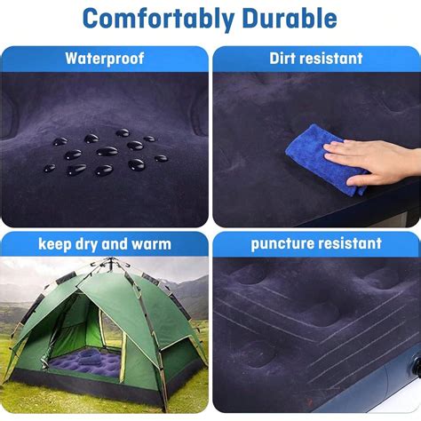 Flocked Airbed Without Inflation Pump Blue Foldable Blow Up Air