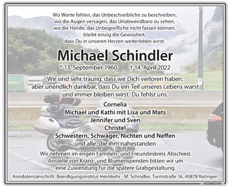 Traueranzeigen Von Michael Schindler Trauer In NRW De