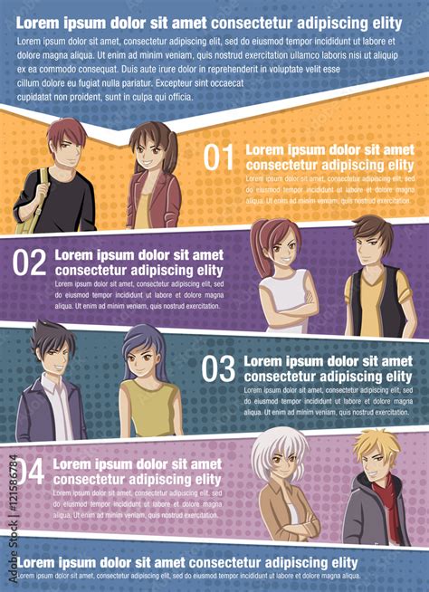 Vector Brochure Backgrounds With Manga Anime People Infographic Template Design Stock