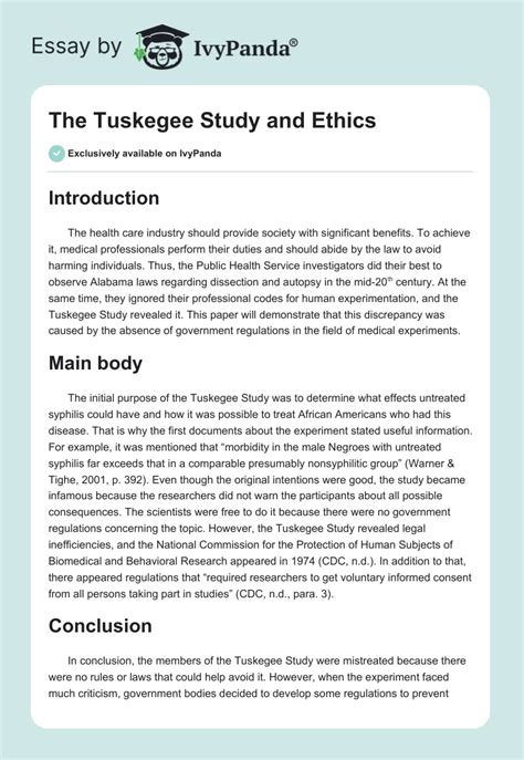 The Tuskegee Study And Ethics 324 Words Critical Writing Example