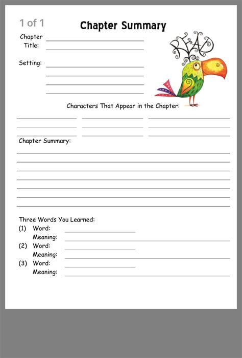 Free Printable Chapter Summary Worksheet