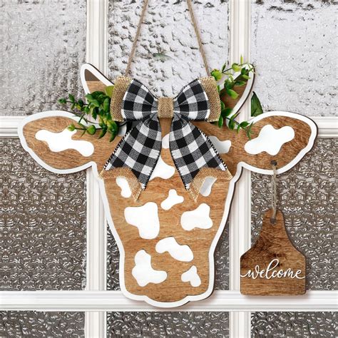 Maitys 13 Pcs Cow Head Door Wreath Sign Welcome Cow Door