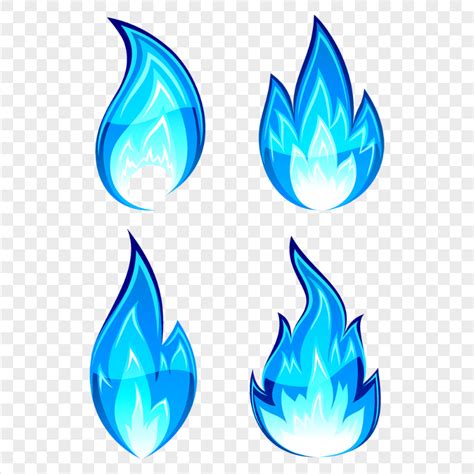 Four Cartoon Blue Fire Flames Icons HD PNG | Citypng