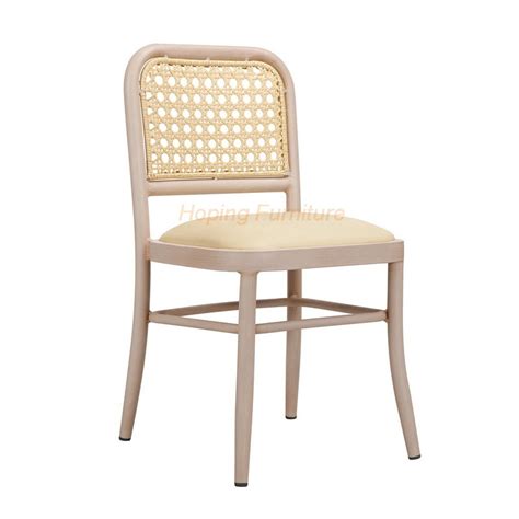 Square Ratten Back Dining Chair With Wood Grain Metal Frame And Pu Seat