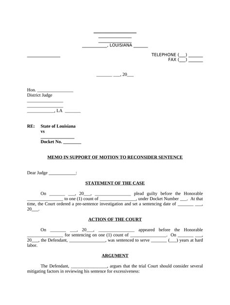 Memorandum In Support Of Motion To Reconsider Sentence Louisiana Doc