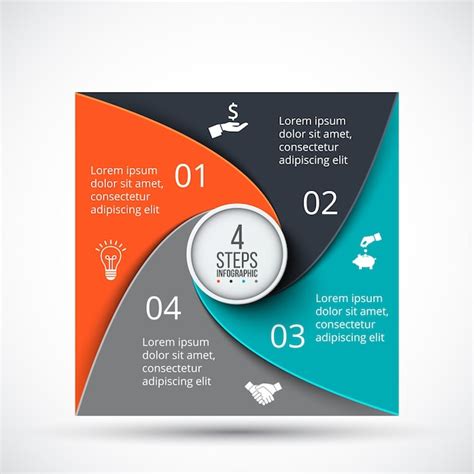 Vektorquadratische Infografik Vorlage für Zyklusdiagramm mit 4 Optionen