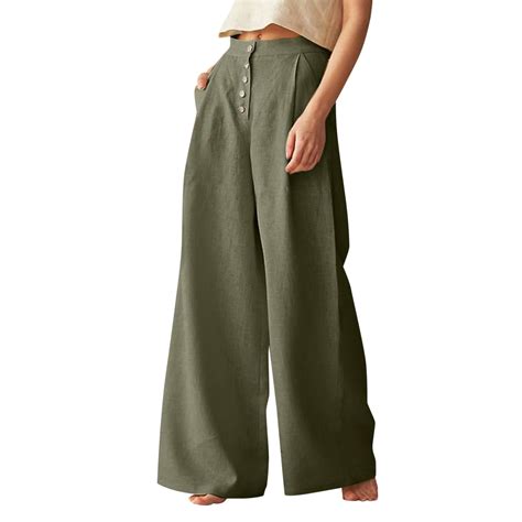 Blocloalo Wide Leg Dress Pants For Women High Waisted Button Cotton