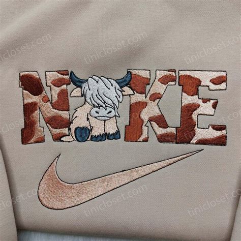 Highland Cow Nike Embroidered Shirt Trendy Embroidered Sweatshirt Custom Nike Inspired Shirt