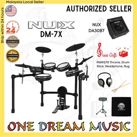 Nux Dm 7x 5 Piece Full Mesh Digital Electronic Drum Set Lazada