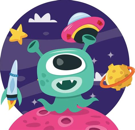 Super Cute Cartoon Space Adventure Alien Vector Art At Vecteezy