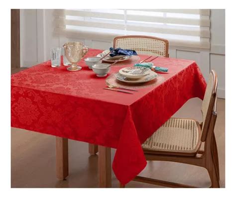 Toalha De Mesa 3 Metros E Meio Jacquard Vermelha 10 Lugares