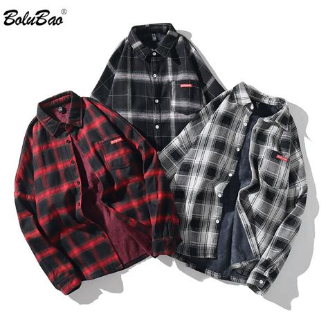 Bolubao Dos Homens Da Moda Xadrez Camisa Outono Masculino Rua Tend Ncia