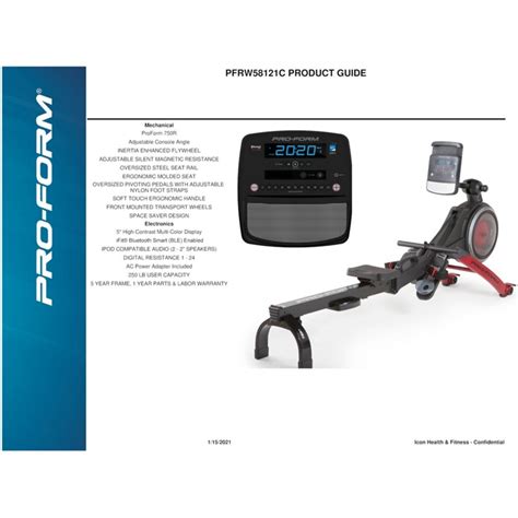 Proform 750r Rower With 5” Display Built In Tablet Holder And