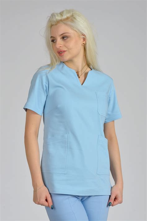 Bluzka medyczna damska Scrubs V Neck Baby Blue Odzież Medyczna