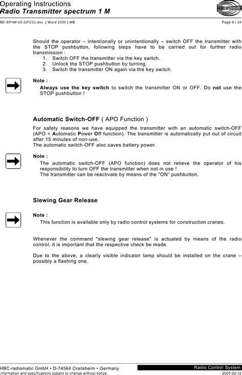 Hbc Radiomatic Med Radio Transmitter Spectrum M User Manual Be