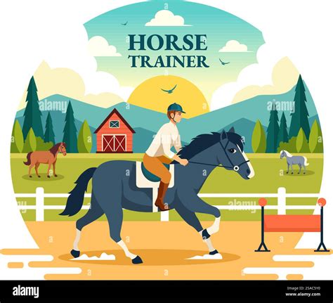 Equestrian Sport Horse Trainer Vector Illustration With Training