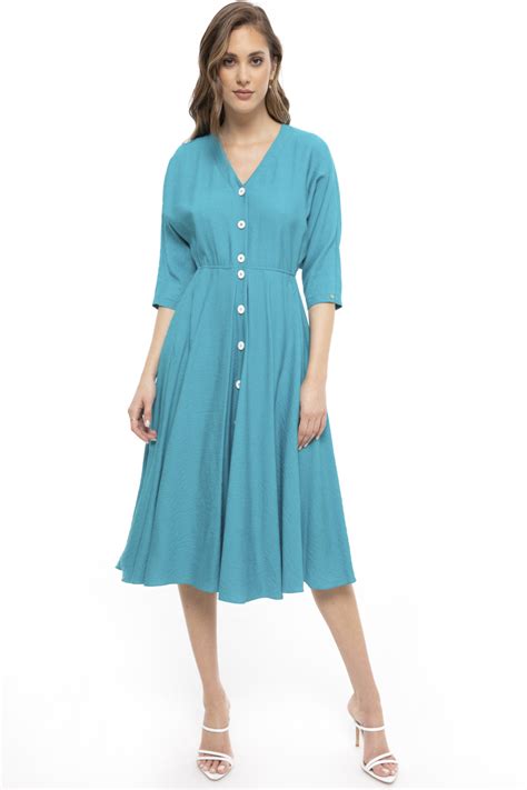 Puff Sleeves Midi Dress Rz12918 Nissa