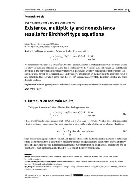 Pdf Existence Multiplicity And Nonexistence Results For Kirchhoff