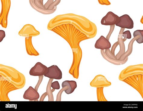 Seamless Pattern With Cartoon Mushrooms On White Background Vector