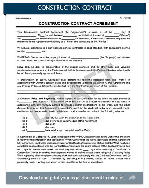 Construction Contract Examples Samples Templates Sample Creating