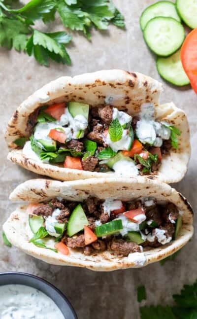 Spiced Lamb Pitas With Feta Yogurt Sauce Fox And Briar