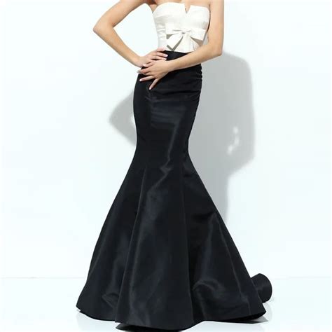 Black Formal Mermaid Satin Skirt Floor Length Custom Made For Evening