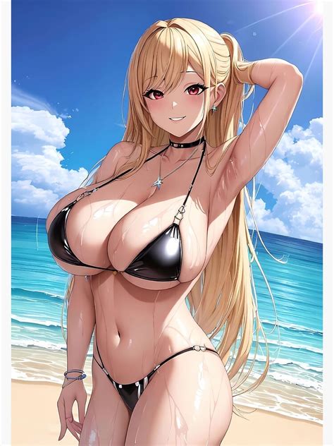 Ecchi Sexy Huge Boobs Beach Bikini Anime Girl Oppai Poster By Lewdities Redbubble