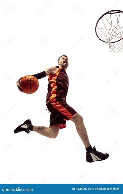 Retrato Integral De Un Jugador De B Squet Con La Bola Foto De Archivo