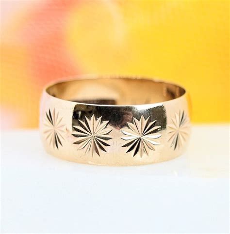 9 Ct Gold Wedding Ring Sunburst Starburst Design Eternity Etsy