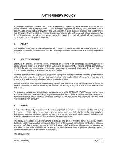 Anti Bribery Policy Template Download