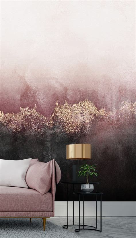 Minimalistic Brushstroke Painting Mural Pink And Blue Scenery Wall