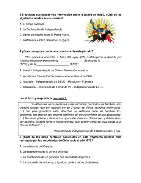 Evaluación de historia 6año Unidad Independencia y organización de