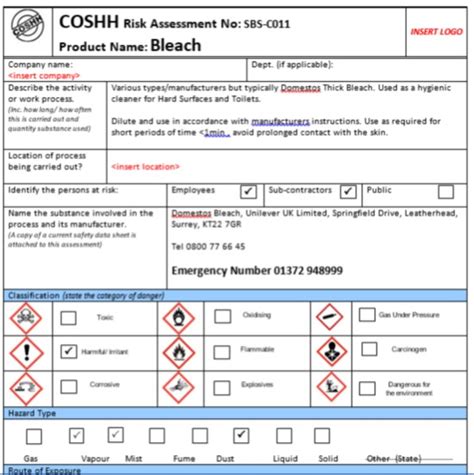 Coshh Data Sheets Printable