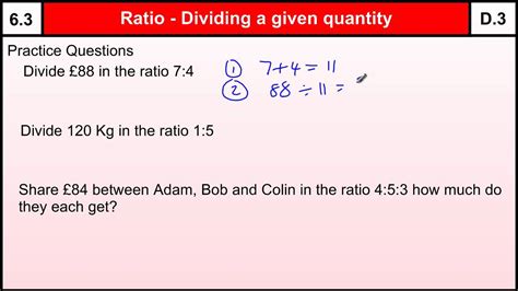 6 3 How To Do Ratio Sharing A Given Quantity Basic Maths Core Skills Level 6 Gcse Grade D Youtube