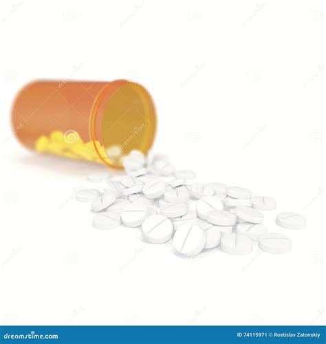 Pill Bottle Spilling Pills Isolated On A White Background 3d Illustration Stock Illustration