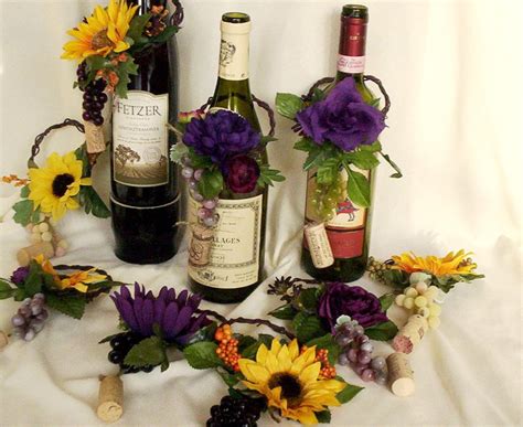 Set Of 5 Wine Bottle Toppers Sunflower Wedding Centerpieces Etsy