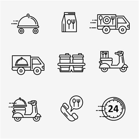 3d Food Delivery Vector Png Images Set Of Food Delivery Line Icon