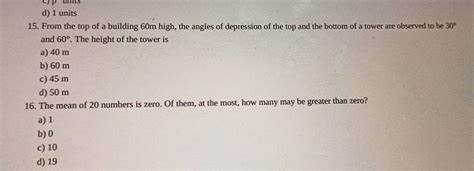 D Units From The Top Of A Building M High The Angles Of Depres