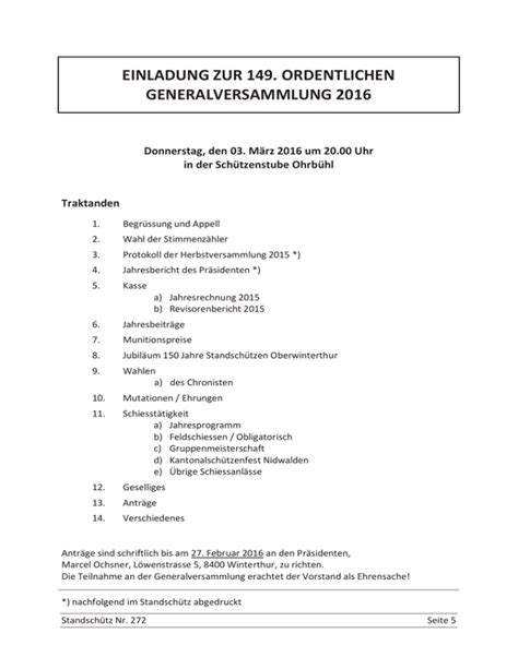 Einladung Zur Ordentlichen Generalversammlung